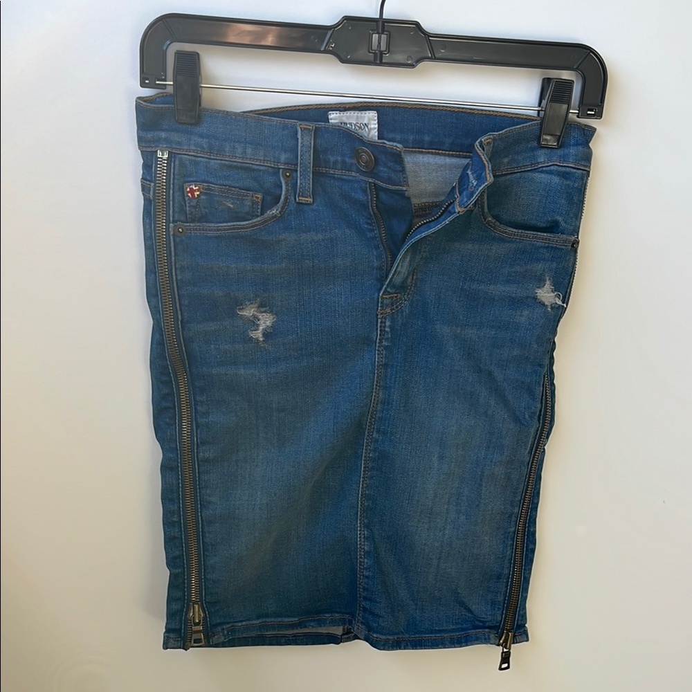 Hudson Denim Skirt with Zipper Accents
